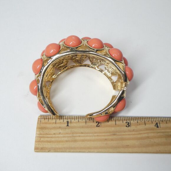 Kenneth Lane Hinged Cuff Bracelet Vintage Goldtone Coral Pink Bubble Chunky - Picture 13 of 15
